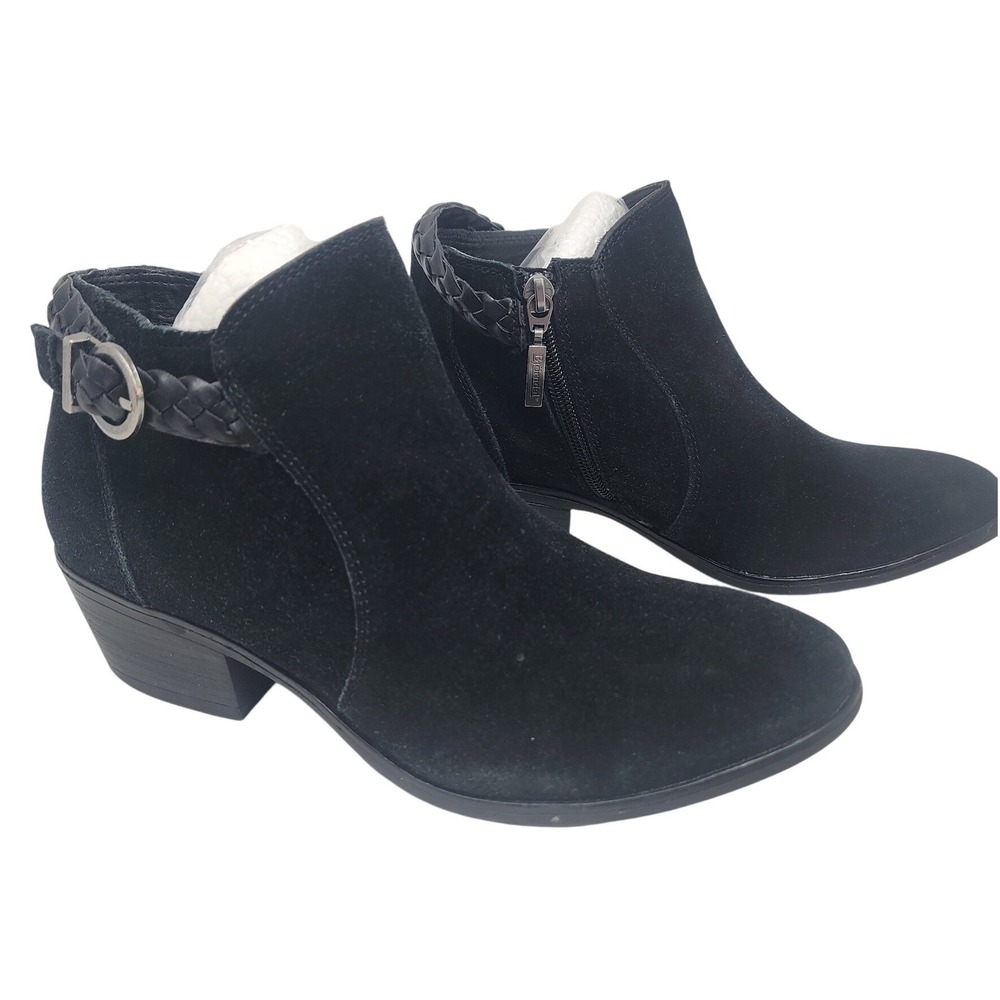 Bjorndal Wyatt Black Suede Ankle Boots Womens 7W Braided Buckle Zip Booties